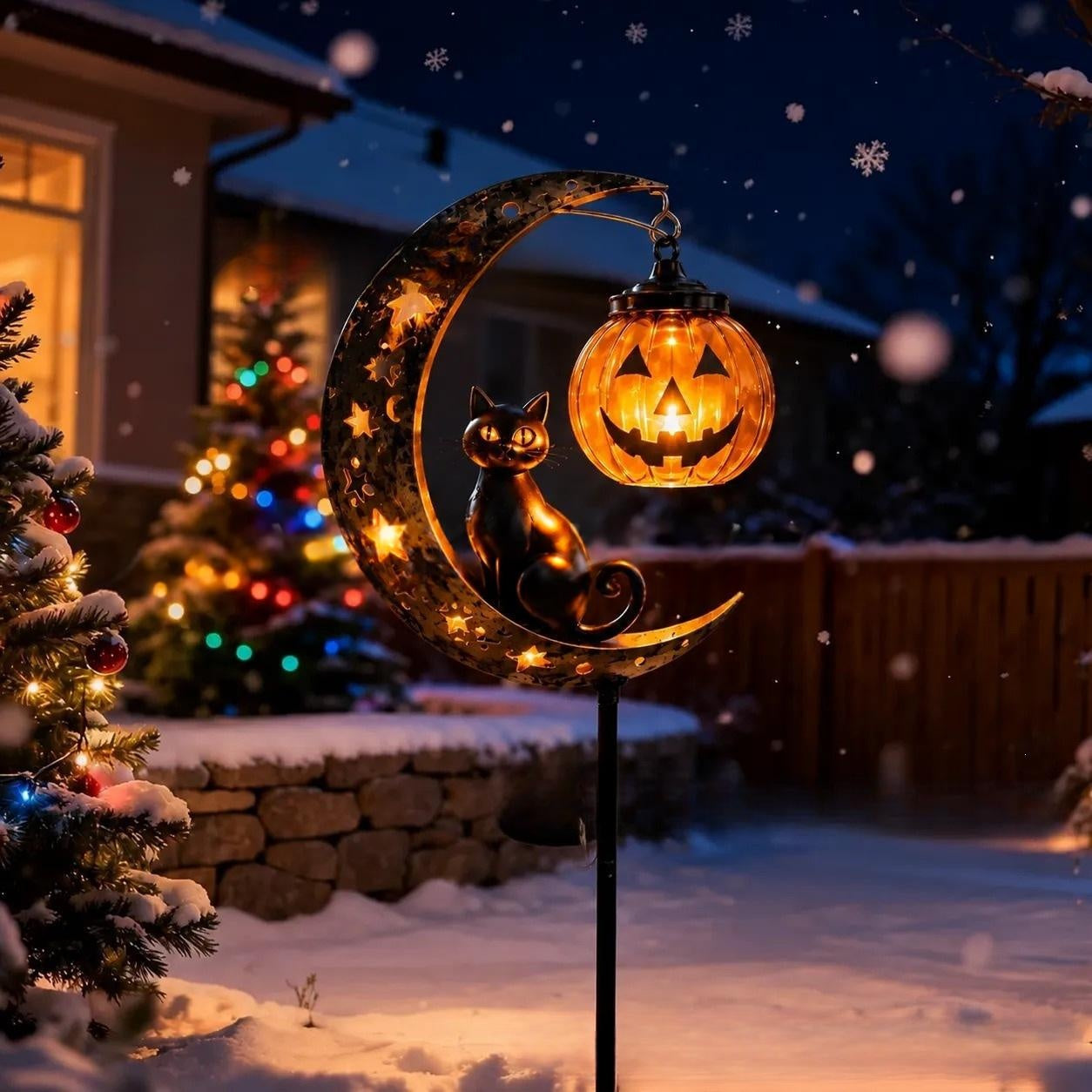 Black Cat Lune Lampe de sol Black Cat Pumpkin Moon Stake Light