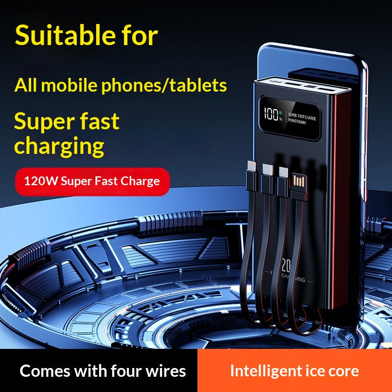 120W Fast Charging Power Bank with Built-in Cable