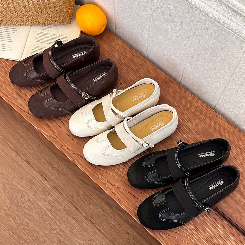 Women's Round Toe Patchwork Double Strap Buckle Flats