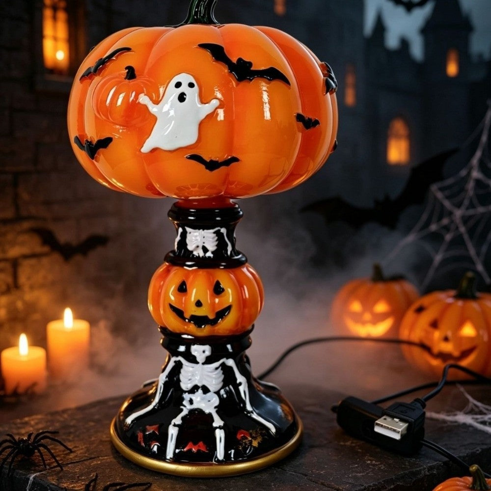 Lampe de nuit d'Halloween USB alimentée à la main en résine lampe de citrouille rétro Glowing Gothique Hall