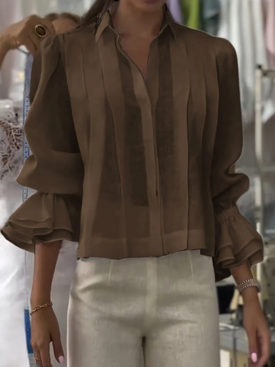 Été européen et américain Femmes Casual Loose Mode plissé Patchwork couleur solide Lo