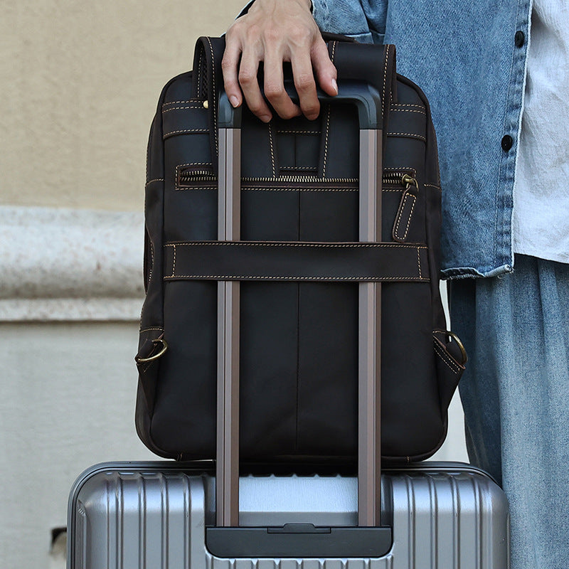 Sac à dos de voyage en plein air pour hommes Sac à dos en cuir véritable pour hommes Business Leisure Crazy Ho
