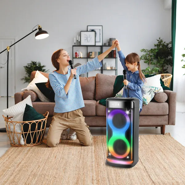 Haut-parleur de partie sans fil portable avec lumière LED sans fil Mic télécommande TWS Treble Basse
