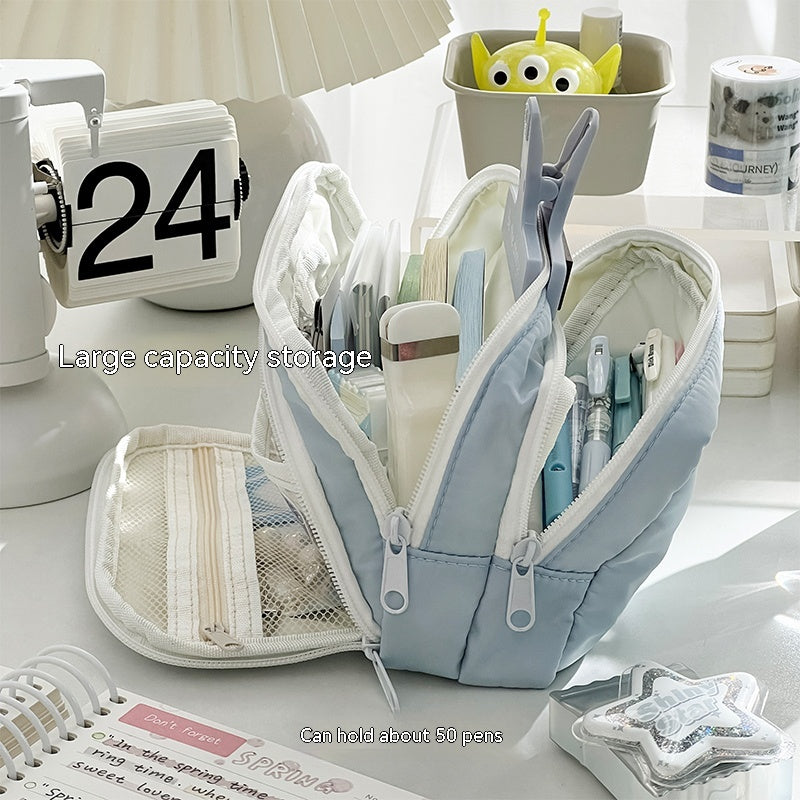 Double-layer pencil case for high-capacity exam stationery