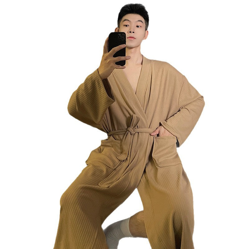 Homme Automne Hiver Robe de cardigan à ceinture en couleur solide