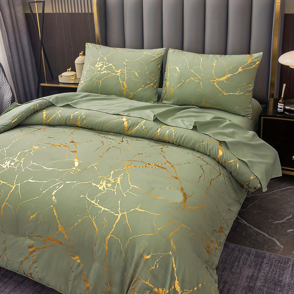Couverture de couette et taies d'oreillers en marbre marbré doré