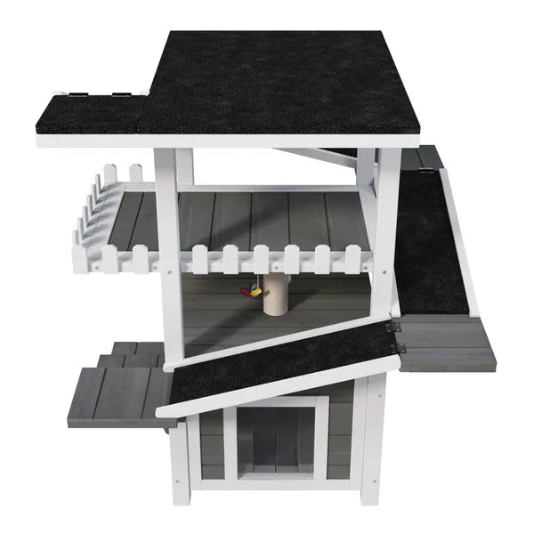 4 niveaux Outdoor Cat House Weaterproof Cat Tree Tower avec toit imperméable et 2 portes