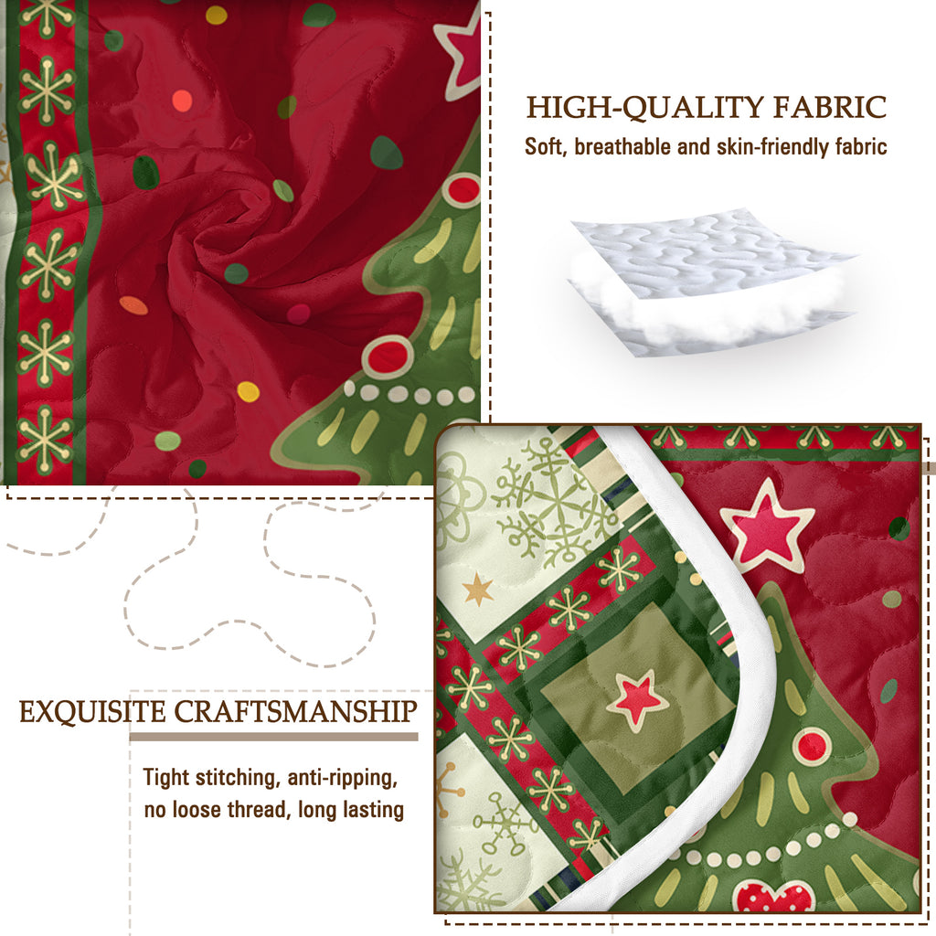 3 pièces Mignon arbre de Noël jeu de courtepointe rouge vert flocons de neige motif couvre-lit léger C