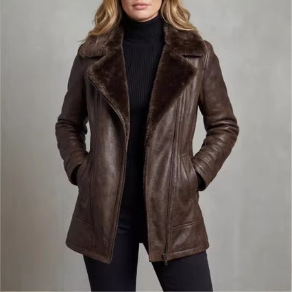 Veste en cuir et fourrure à couche unique