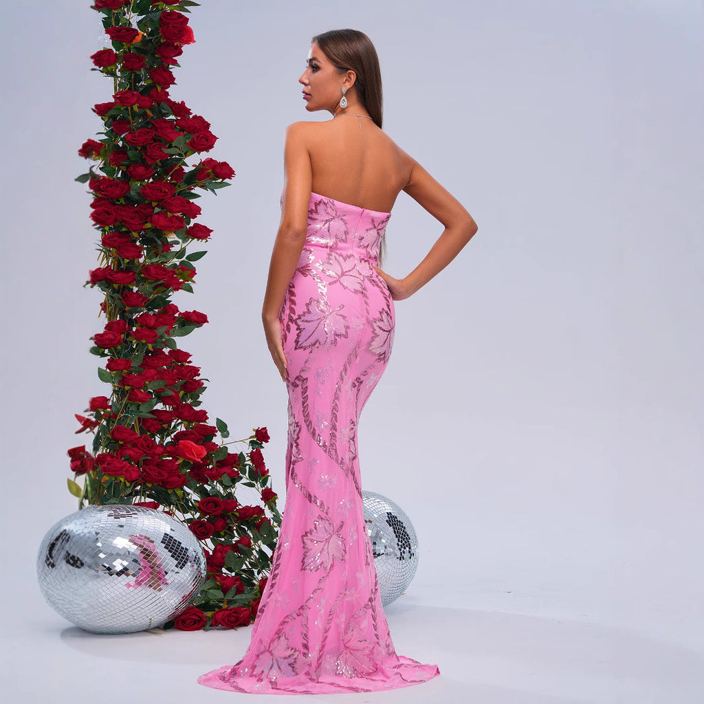 Poitrine enrobée Robe de soirée en queue de poisson de banquet à paillettes