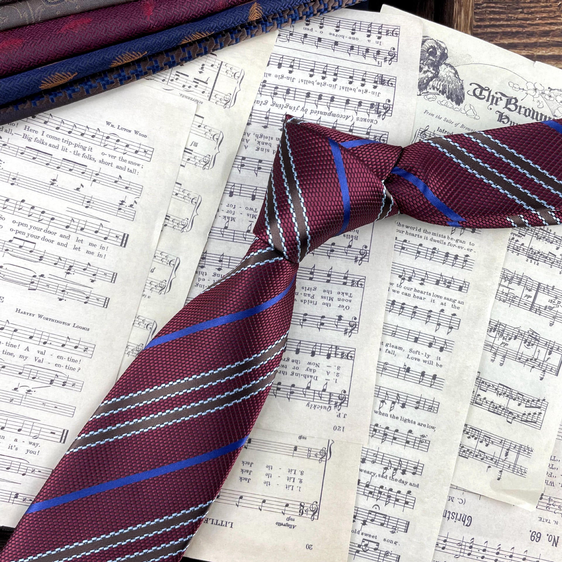 Retro Coffee Color Orange Red Striped Tie Hand Hit 8CM Hommes