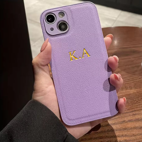 Personnalisé Or-embossed Nom Luxury Leather Phone Case