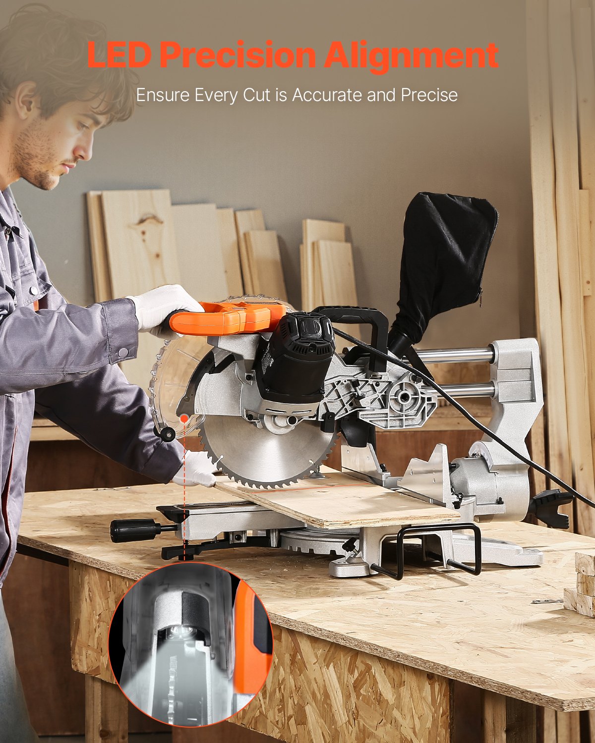 Sciure de mitre composé coulissante Lame 10-en 15 Amp Moteur Cordé Double biseau 60-Tooth