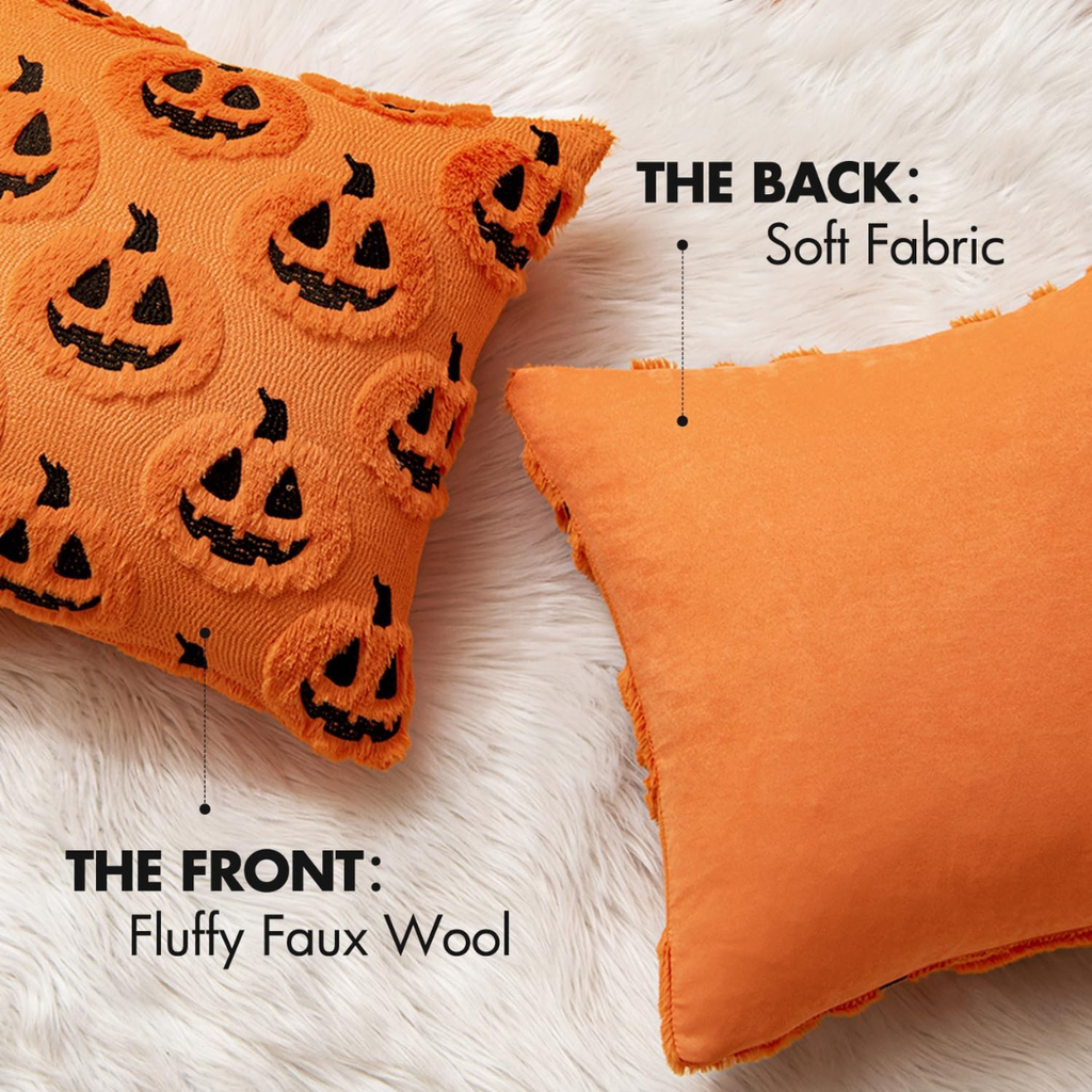 MIULEE Halloween Pumpkin Couvertures d'oreillers 18x18 Couvertures de coussin en peluche noire orange