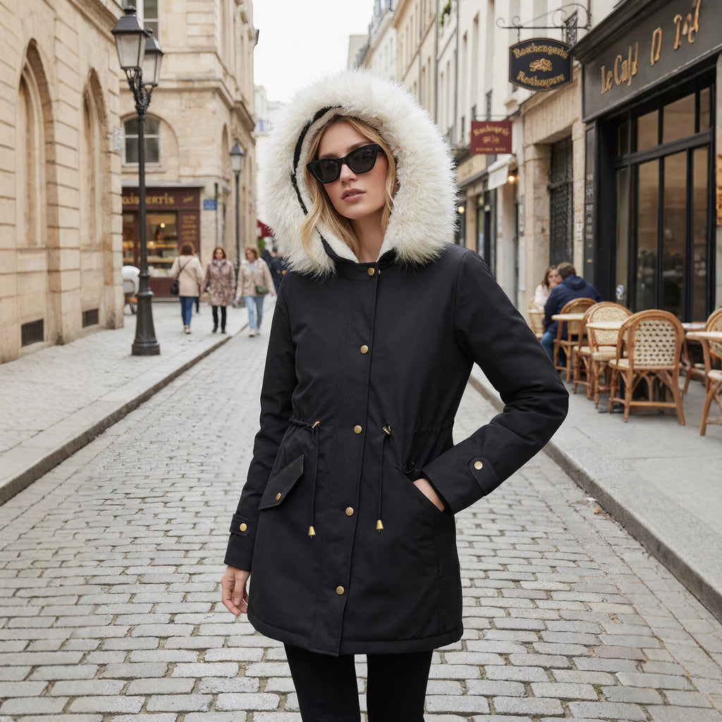 Manteau de coton mi-long, épais et chaud pour femmes