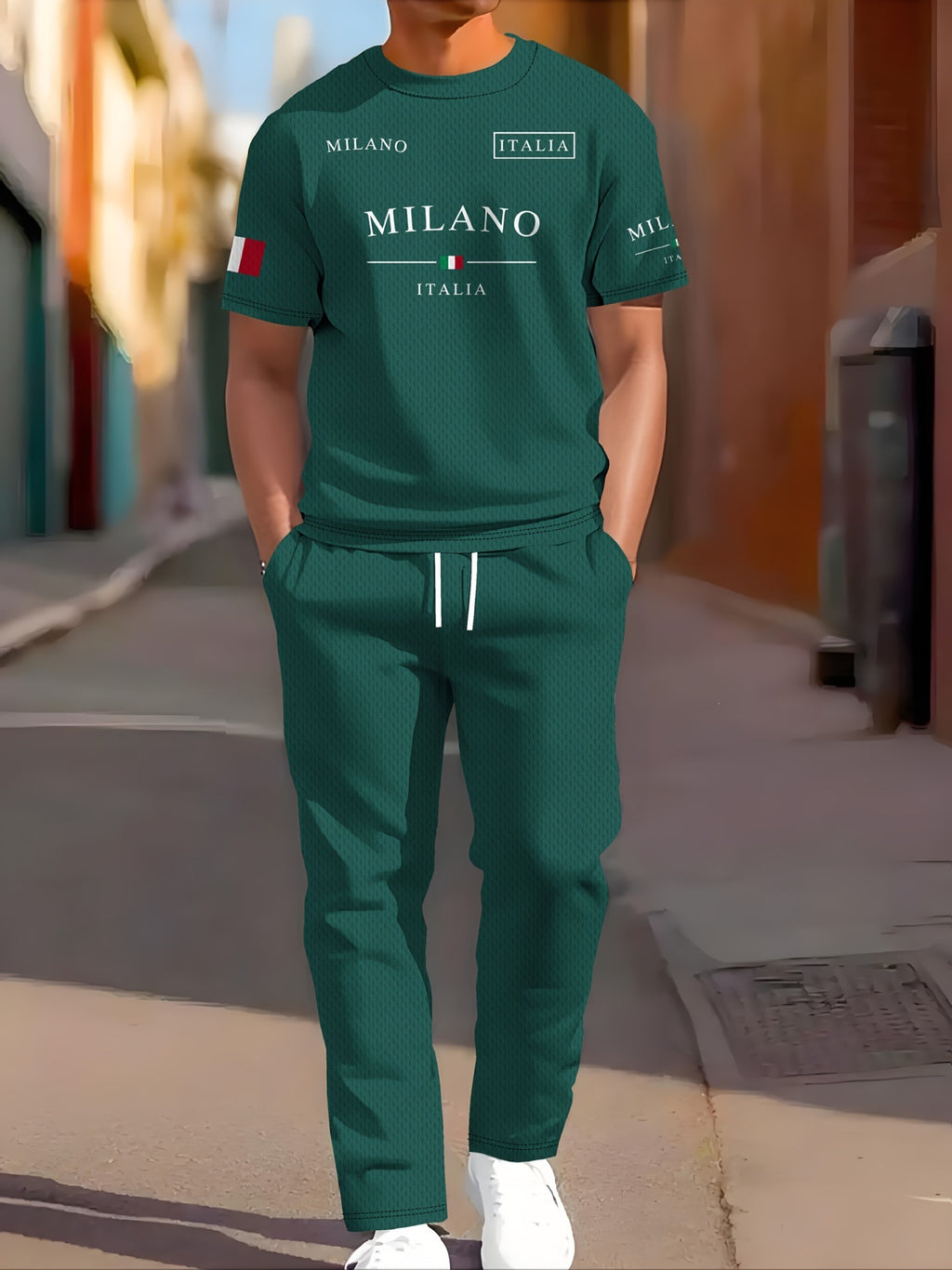 Vêtements de sport occasionnels manches courtes et pantalons longs Imprimés Ensemble deux pièces