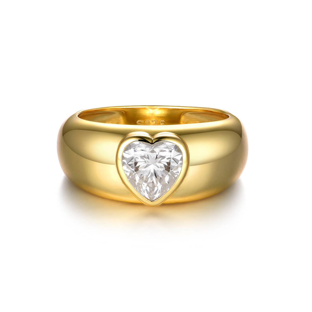 S925 Argent plaqué or 1,2ct Coeur Moissanite Chunky Dôme Anneau 7x7mm D Couleur VVS1 US Taille
