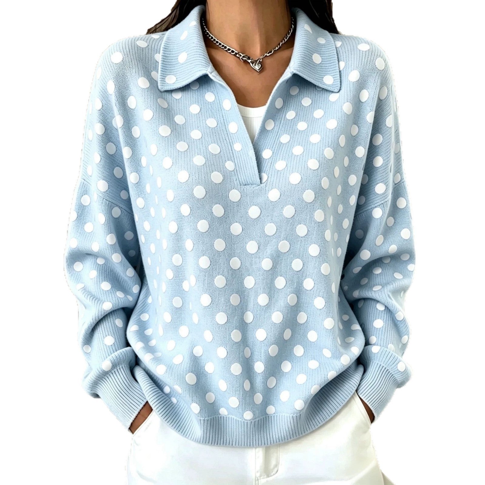 Pull à manches longues encolure en maille avec impression numérique