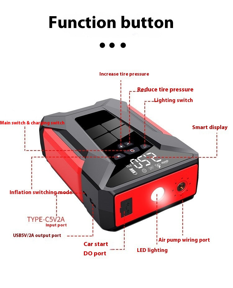 Auto Power Bank Alimentation d'urgence de démarrage Machine tout-en-un gonflable 12V