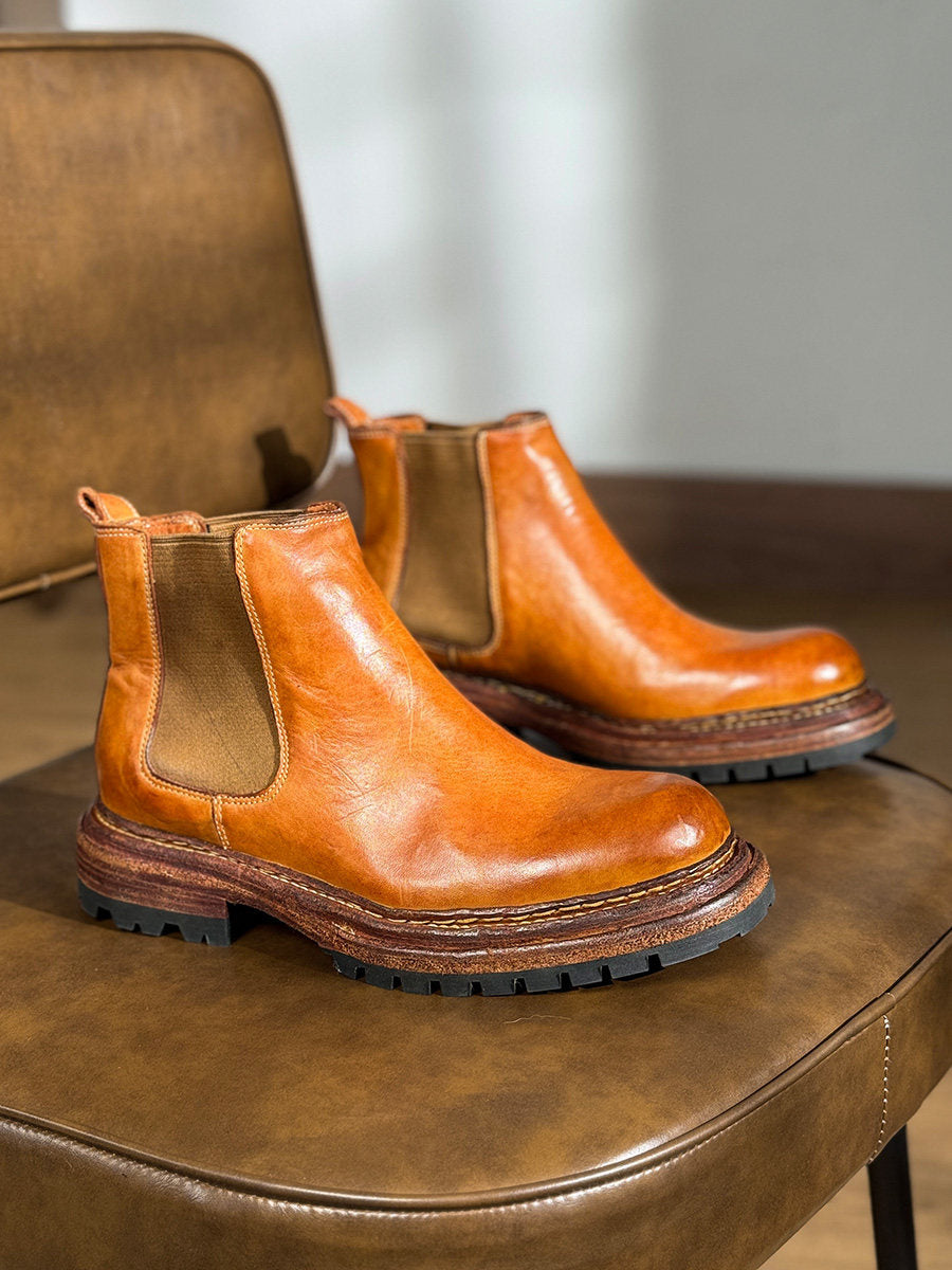 Bottes en cuir vintage de taille plus épaisse pour hommes