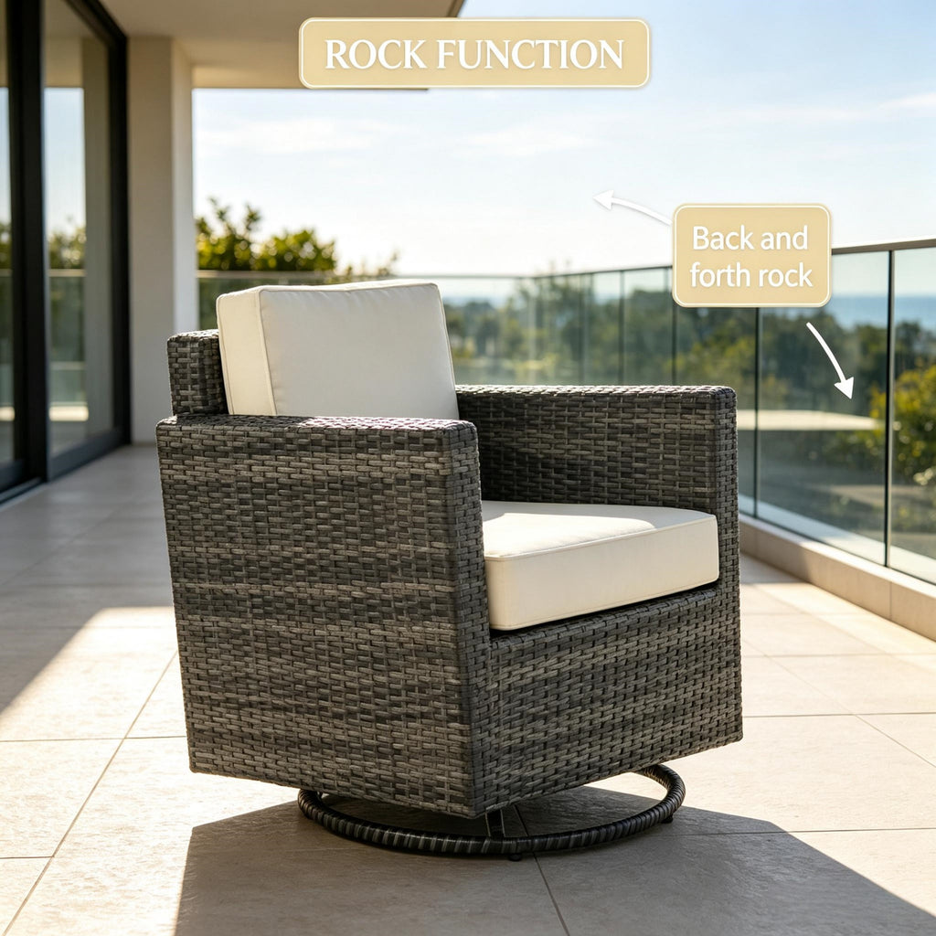 Crème blanc PE Wicker Outdoor Swivel Rocker - 360degré Patio Glider chaise pour porch