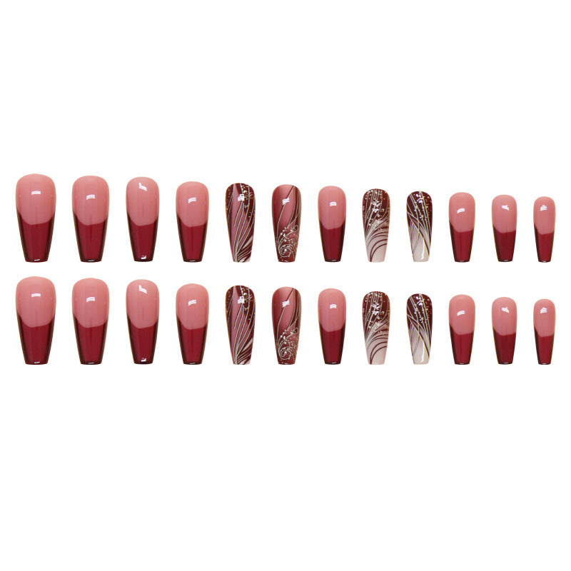 Motif de ligne Faux ongles Porter des ongles amovibles bâtonnet
