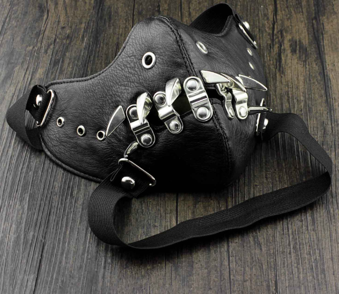 Crâne cuir d'équitation noir demi visage masque