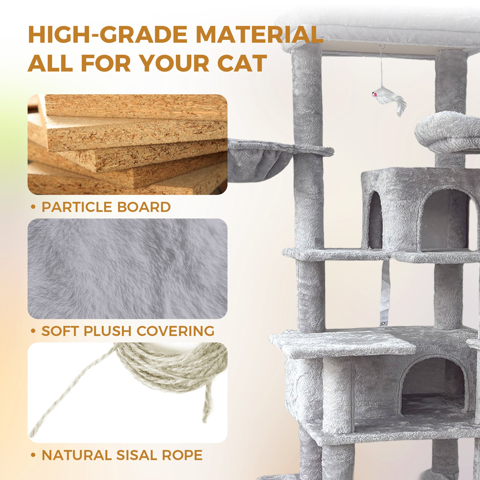 68in Grand arbre de chat vert multi-niveaux avec hamacs