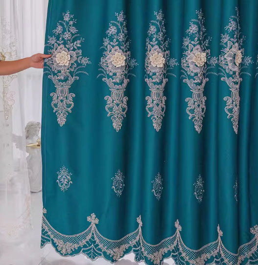 Embroidered curtain with thick black relief design Floor-length curtain