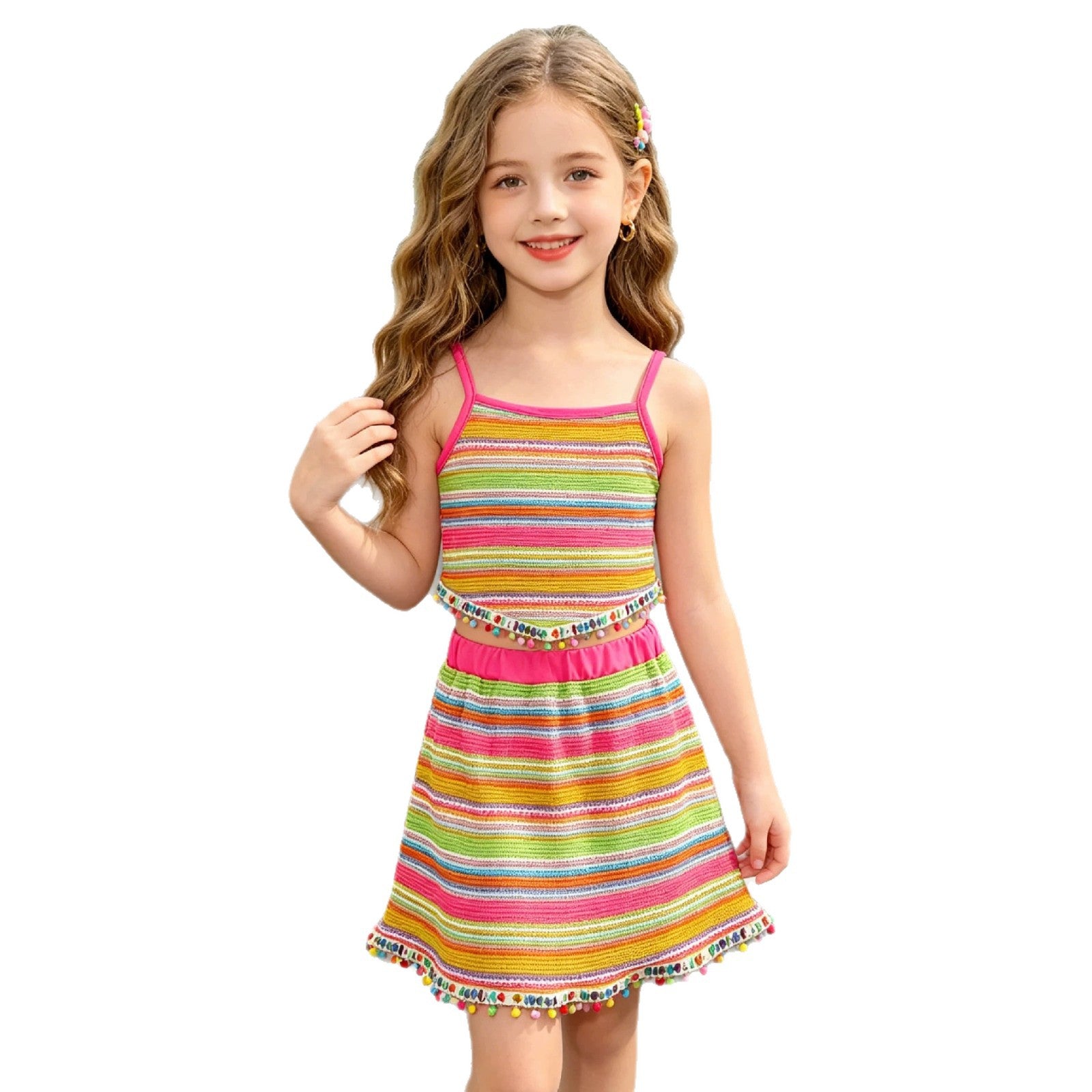 Les petites filles strip-tease Halter Top et la jupe frange-Trimmed ensemble deux pièces