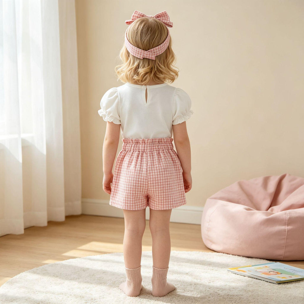 Nouveau style filles Plaid anniversaire Romper et short avec jeu de foulard