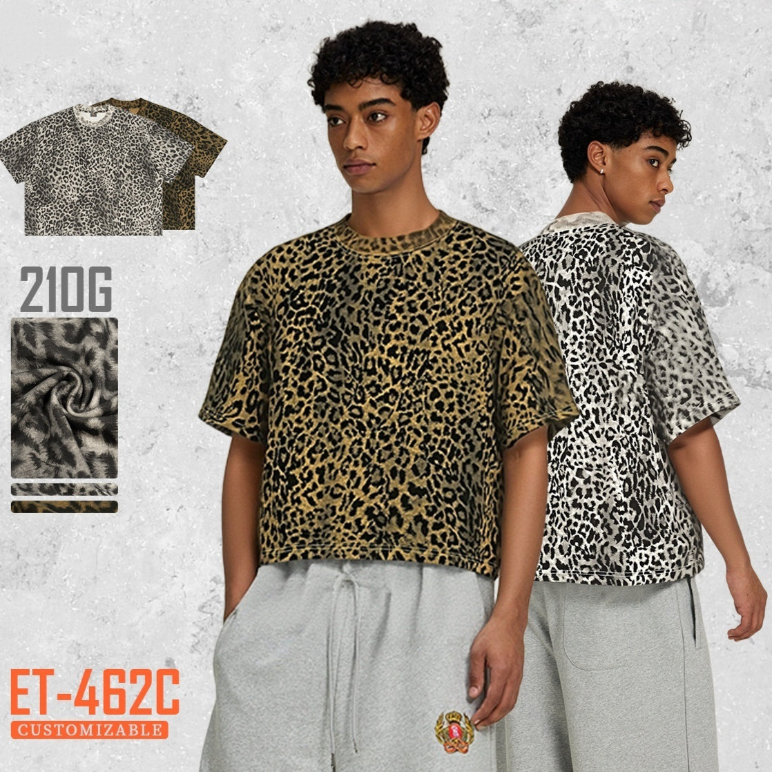 T-shirt détendu pour homme avec un motif imprimé Leopard et des manches de trois quarts de longueur