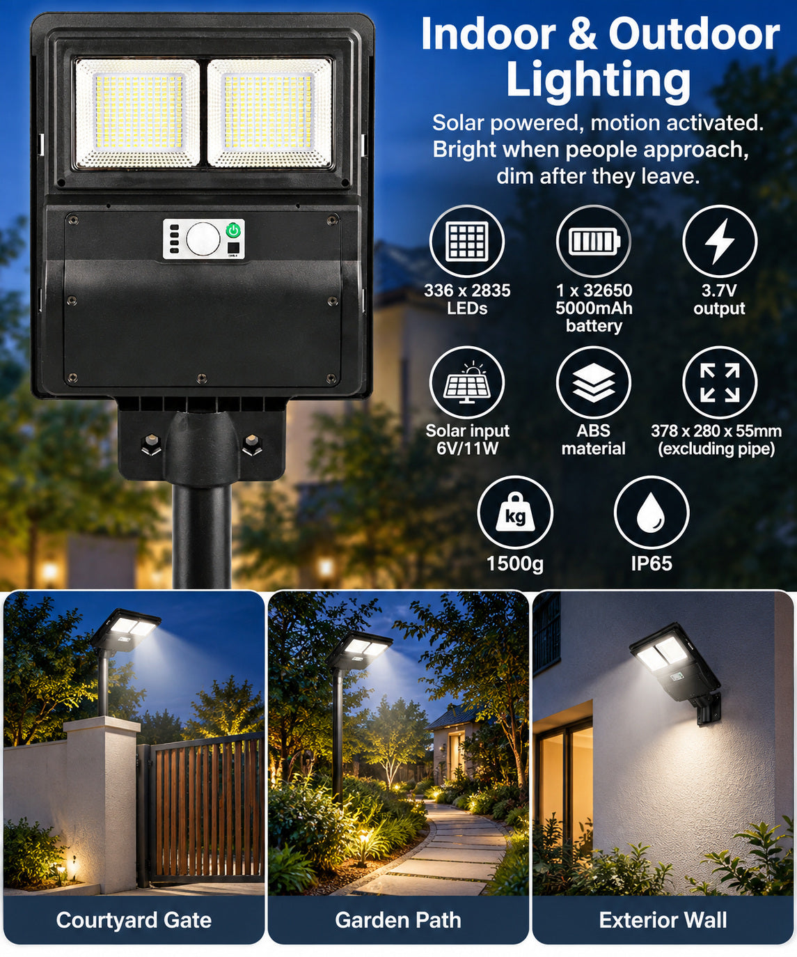 Solar Powered Motion Sensor Waterproof Garden Light W767 1 Pour Yard Decoration LED Landsca