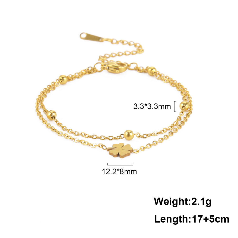Bracelet de cheville en acier inoxydable coupe Clover Charm pour femmes