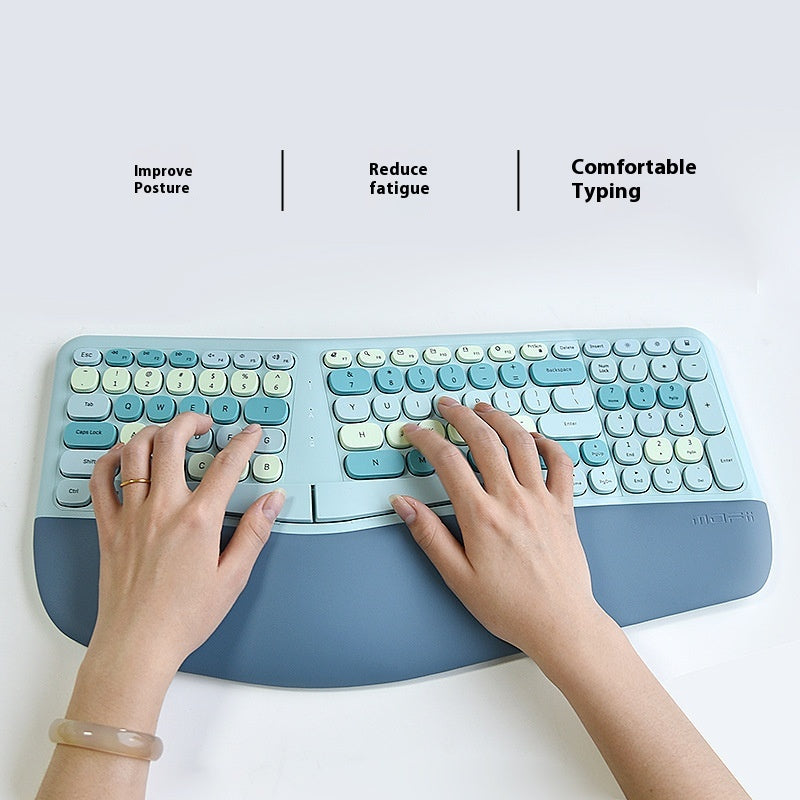 Wireless Ergonomic Veneer Wrist Splint Keyboard and Mouse Combo