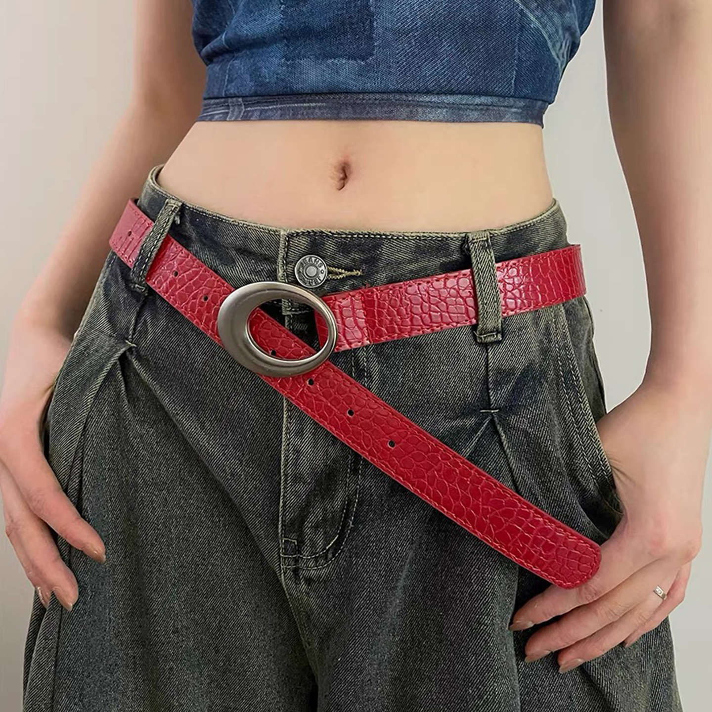 Ceinture de point de crocodile rouge de style féminin