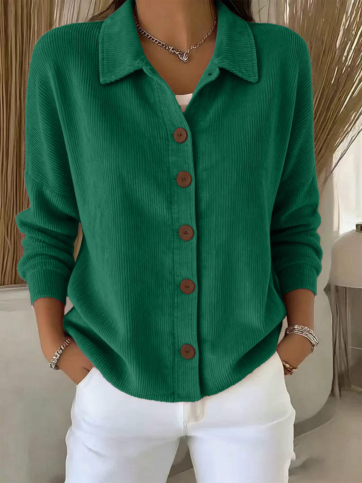 Européen et américain Solid Color Cardigan à manches longues Casual Fashion Button-Up Top Femmes'