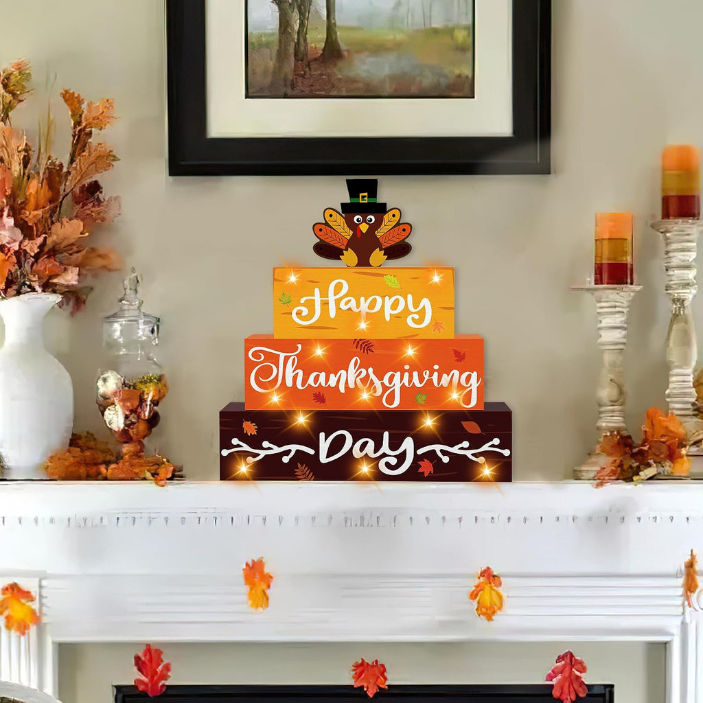 Thanksgiving panneau en bois avec lumières LED