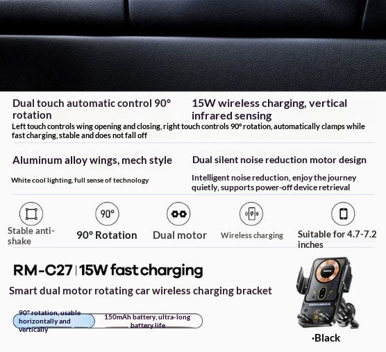 Support de téléphone de voiture avec chargeur magnétique sans fil prend en charge la charge rapide