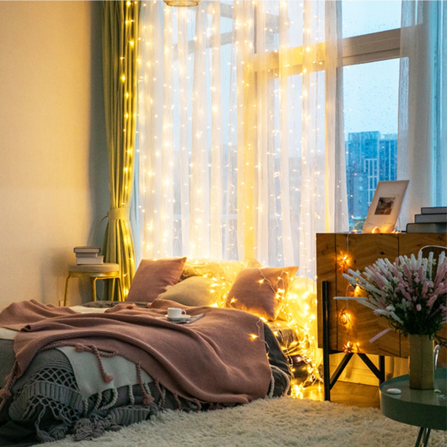 1Pc 3Meter 300 LEDs Chaîne lumière rideau avec télécommande 8 modes de lumière IP44 étanche pour Chr