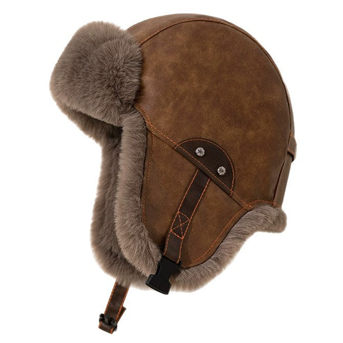 Style moto PU cuir hiver épaissé à froid Earflap Retro Lei Feng Cap pour hommes