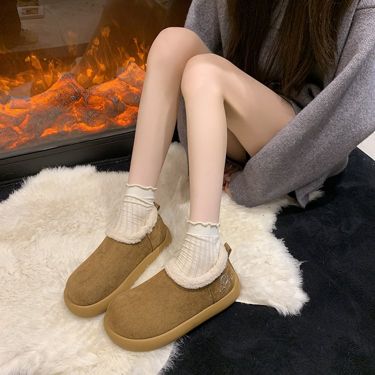 Femmes Suede Fleece Lined Ankle Bottes de neige Round Toe Platform Warm Slip sur les chaussures d'hiver