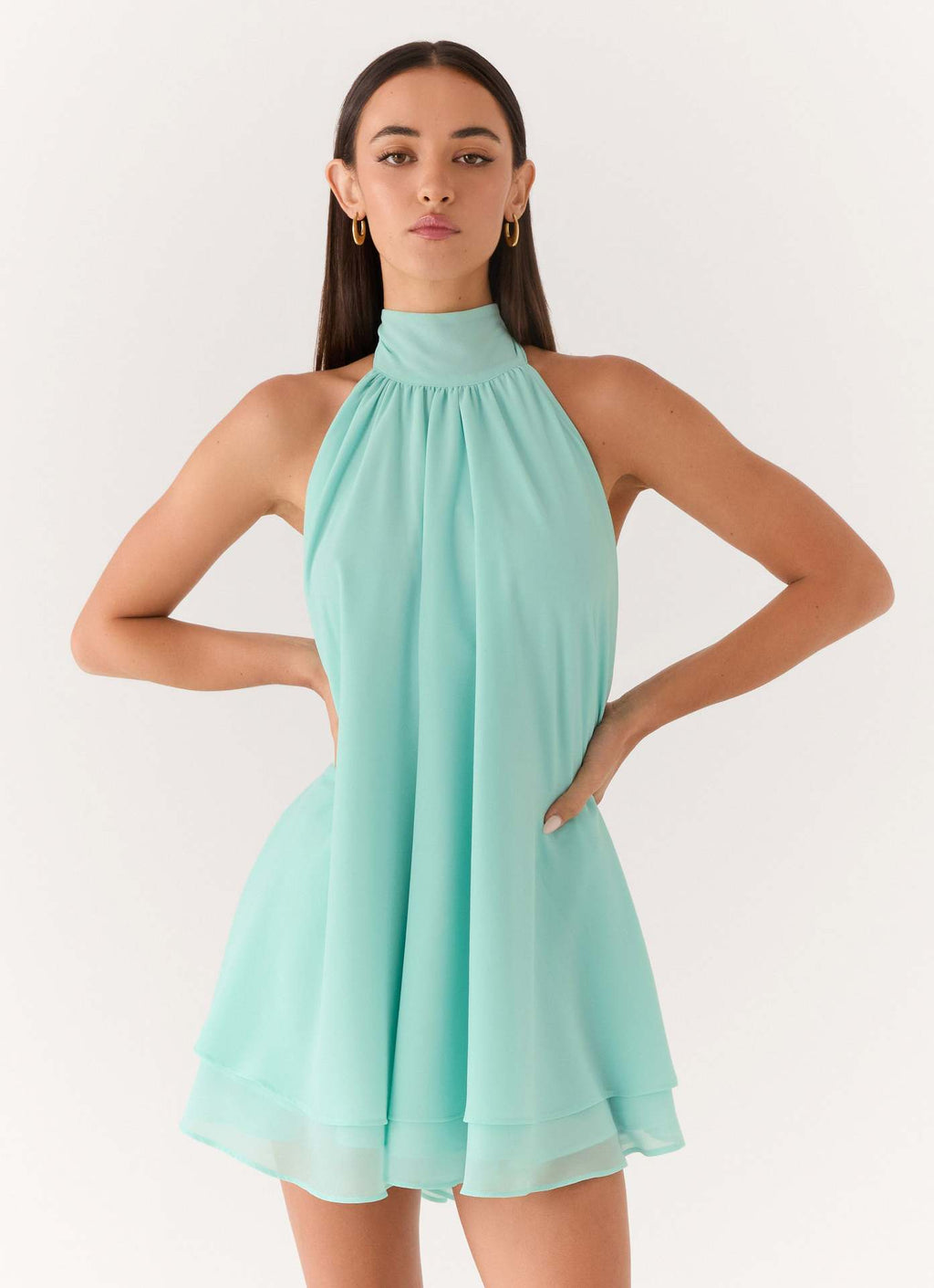 Robe sans manches col haltère Col élevé Double couche