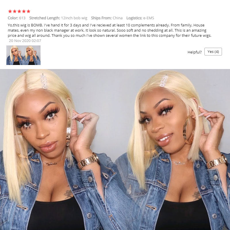 613 Blonde Bob Perruque courte droite Perruques cheveux humains pour les femmes