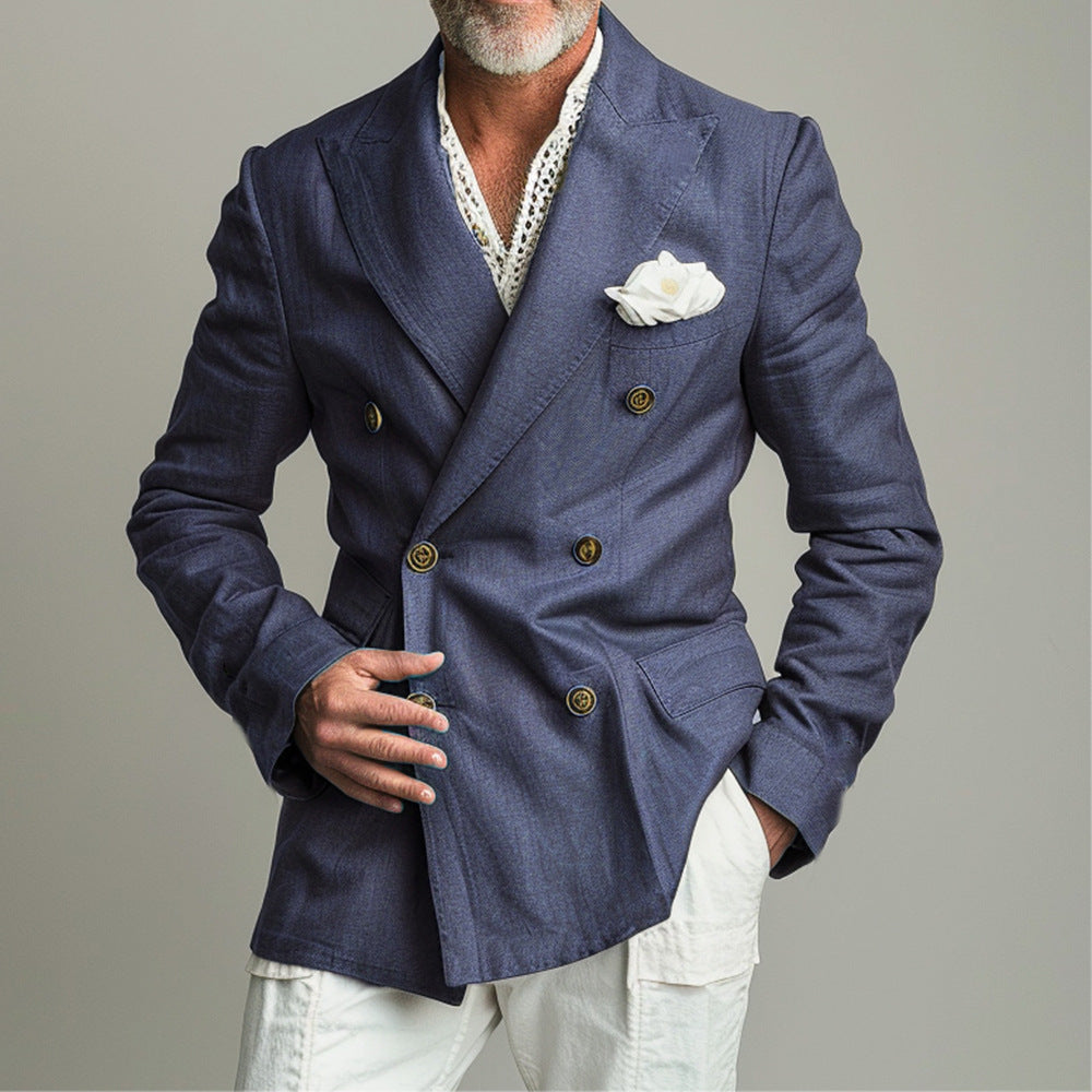 Veste de costume à manches courtes à deux bras pour hommes style britannique