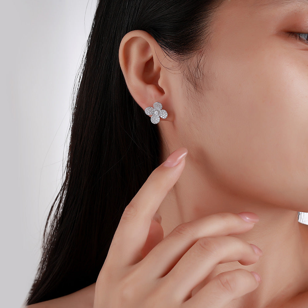 S925 Boucles d'oreilles Sterling Silver Pave Clover