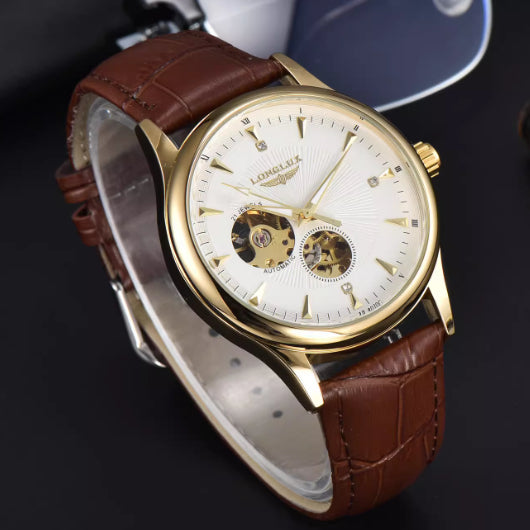 Montre en cuir véritable étanche avec un mouvement mécanique entièrement automatique