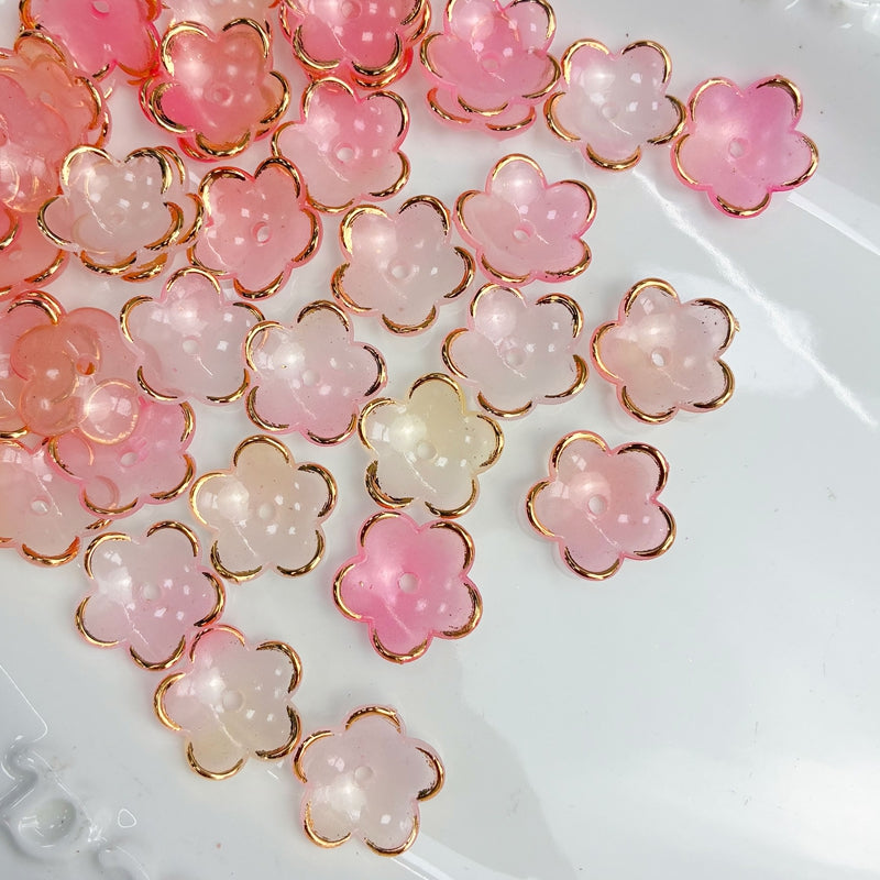 Perles de fleurs acryliques dorées à deux tons