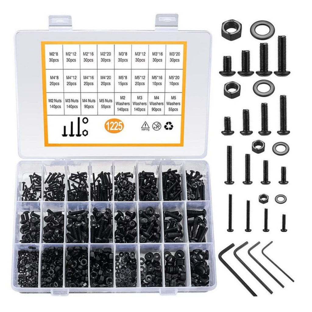 1225pcs Acier inoxydable Vis hexagonales et boulons de chaussettes Ensemble d'écrous assortis M2 M3 M4 M5
