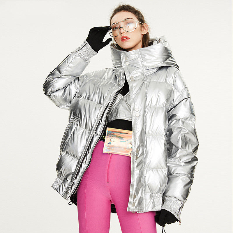 Couples Laser Glossy Épaisseur Loose Longueur moyenne Veste vers le bas